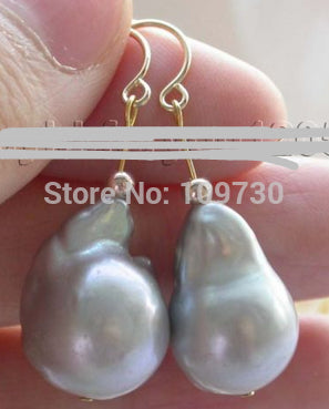 ry00324 genuine Natural 12.5x18mm gr Reborn Keshi Pearl Earrings 14KGP (A0425)