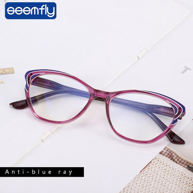 Seefly Anti-blu Ray Viola Occhiali da lettura Donna Retro Cat Eye Occhiali Telaio Presbiopia Lenti trasparenti Diottrie +100 +150 +200 +250 