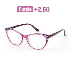 seemfly Anti-blue Ray Purple Reading Glasses Women Retro Cat Eye Glasses Frame Presbyopia Clear Lens Diopter +100 +150 +200 +250