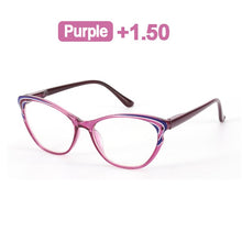 Load image into Gallery viewer, seemfly Anti-blue Ray Purple Reading Glasses Women Retro Cat Eye Glasses Frame Presbyopia Clear Lens Diopter +100 +150 +200 +250