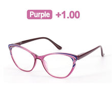 Load image into Gallery viewer, seemfly Anti-blue Ray Purple Reading Glasses Women Retro Cat Eye Glasses Frame Presbyopia Clear Lens Diopter +100 +150 +200 +250
