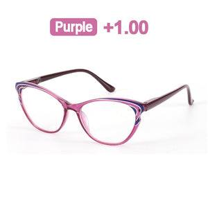 seemfly Anti-blue Ray Purple Reading Glasses Women Retro Cat Eye Glasses Frame Presbyopia Clear Lens Diopter +100 +150 +200 +250