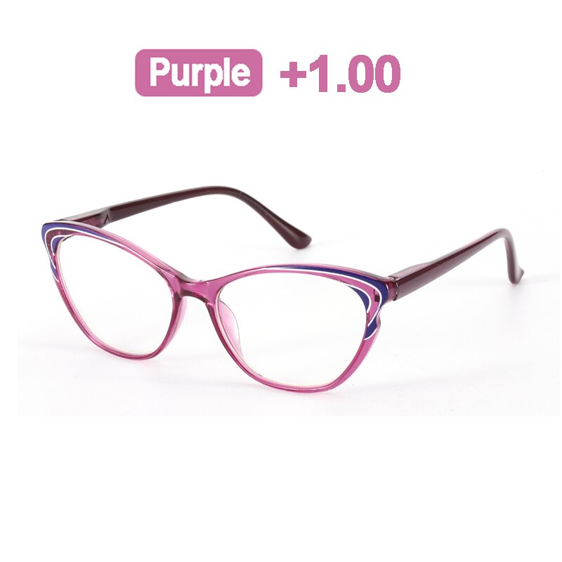 seemfly Anti-blue Ray Purple Reading Glasses Women Retro Cat Eye Glasses Frame Presbyopia Clear Lens Diopter +100 +150 +200 +250