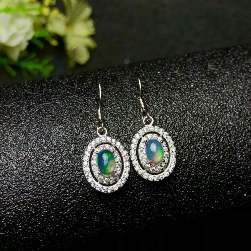 925 sterling silver Natural opal Drop Earrings fine Jewelry Customizable women trendy wedding wholesale yhj040601ago