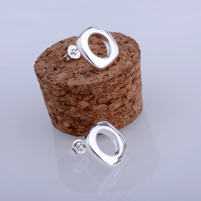 shiny rounded quadrate silver plated earrings 925 jewelry for women silver earrings MZFAUXYW