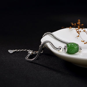 silver S925 pure silver natural and Tian Biyu pattern transfer bead retro Thai silver high-end lady Bracelet wholesale