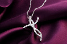 Carica l&#39;immagine nel visualizzatore di Gallery, collana color argento gioielli donna moda matrimonio Croce cristallo CZ Collana pendente in pietra zircone regalo di Natale n296 