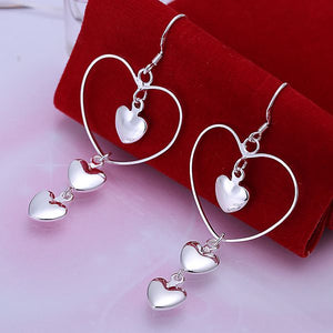 silver plated earrings fashion jewelry earrings beautiful earrings high quality Triple Heart Earrings po mh