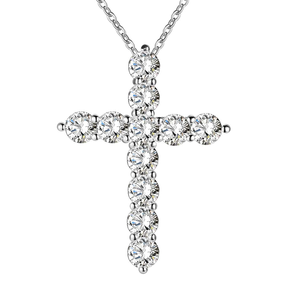 silver plated necklace jewelry women wedding fashion Cross CZ crystal Zircon stone pendant necklace Christmas gift n296
