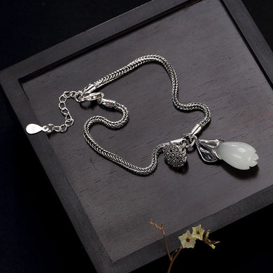 silver restoring ancient ways natural hetian jade magnolia lotus wholesale high-grade joker female Thai silver bracelet