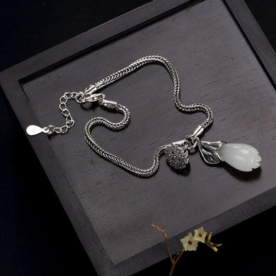 silver restoring ancient ways natural hetian jade magnolia lotus wholesale high-grade joker female Thai silver bracelet