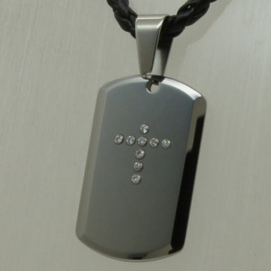 simple cz cross leather/steel chain scratch proof tungsten pendant necklace