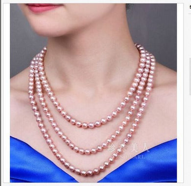 single strands 9-10mm AAA natural south sea lavender pearl necklace 38inch 14k/20