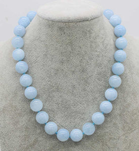 sky blue jade round 14mm round necklace 18inch wholesale beads nature woman 2018