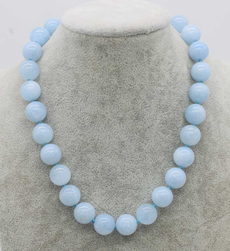 sky blue jade round 14mm round necklace 18inch wholesale beads nature woman 2018