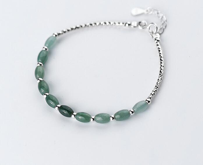 small 6mm 100% real. 925 Sterling silver Fine Jewelry Natural water drop Oval emerald Stone &Beads bangle Bracelet GTLS603