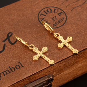 small cross drop earring lovely Jesus Christian Gold Dubai african Arab Middle Eastern Jewelry for women Mom kids Gifts