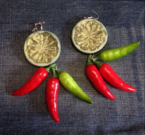 so co summer earrings fruit artificial Lemon orange red chilli earrings