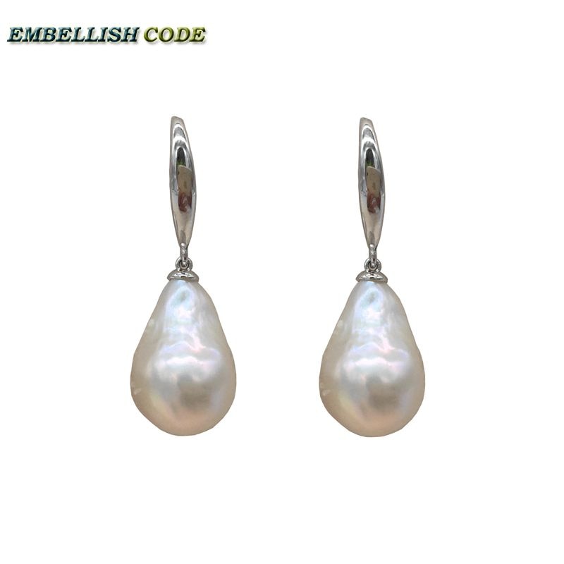 Normal size baroque pearl nucleate stely hooking earring flame ball shape white natural 925 Sterling silver
