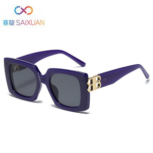 square BB logo sunglasses women men 2023  brand designer black blue leopard red sahdes for women retro oculos de sol