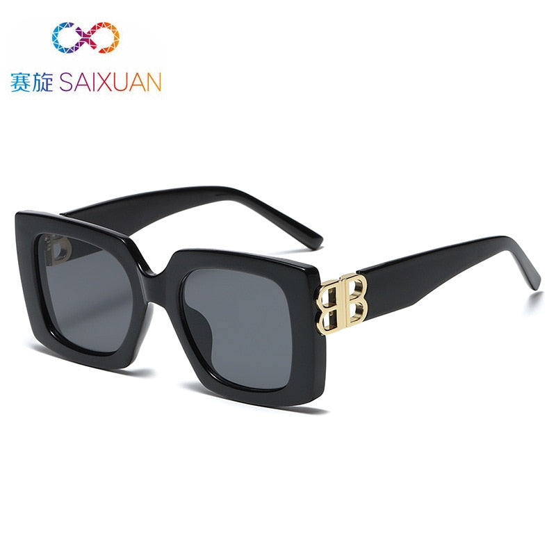 square BB logo sunglasses women men 2023  brand designer black blue leopard red sahdes for women retro oculos de sol