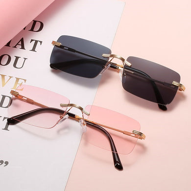 square Rimless sunglasses women 2023 sexy  brand metal sunshade sun glasses trend retro gradient glasses uv400