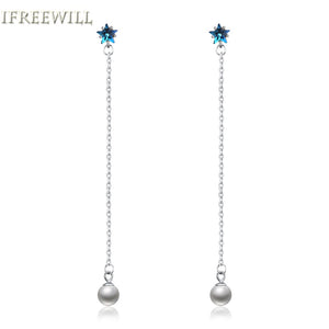 star Natural Crystal pearl drop earrings for woman long classic fashion and fine 925 silver jewelry party gift