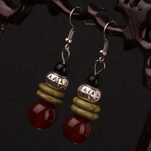 star handmade vintage Chinese wind Tibetan silver stones stone dangle earrings ,New Original Ethnic jewelry simple earrings,