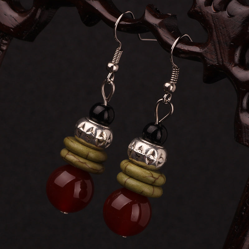 star handmade vintage Chinese wind Tibetan silver stones stone dangle earrings ,New Original Ethnic jewelry simple earrings,