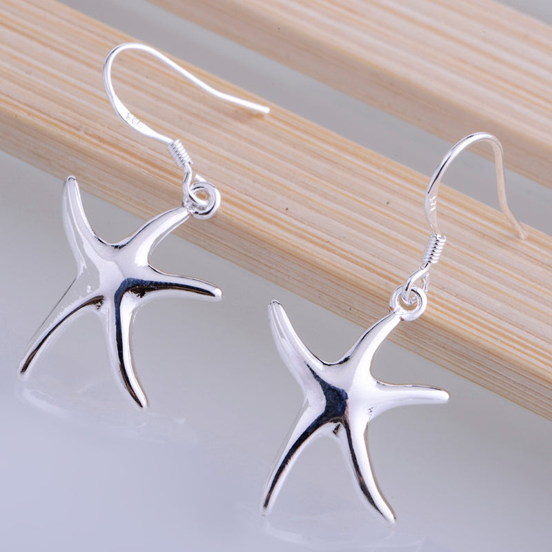 starfish shiny light silver plated earrings 925 jewelry for women silver earrings TSGPCDHA