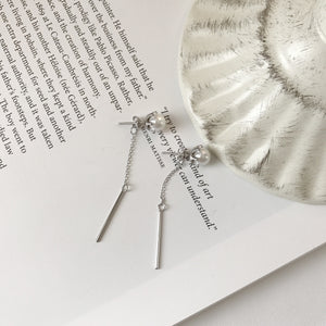sterling silver pearl slender tassel earrings Korea temperament joker contracted eardrop female long earrings ears line