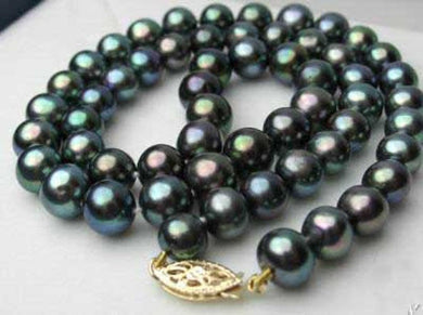 stunning 10-11mm Tahitian black green pearl necklace 18inch 14k/20