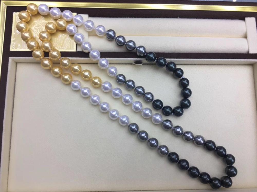 stunning 10-11mm south sea round multicolor pearl necklace 38inch 14k