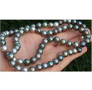 stunning11-12mm tahitian natural round multicolor pearl necklace 38inch 925s