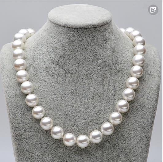 top 11-12 mm Round Genuine South Sea White Pearl Necklace 18  14 K gold