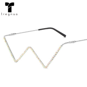 tregnuo 2022 Triangle Glasses Women Cat Eye Glasses Frame Handmade Rhinestones Personalized Metal Glasses Frame