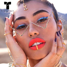 Carica l&#39;immagine nel visualizzatore di Gallery, tregnuo 2022 Triangle Glasses Women Cat Eye Glasses Frame Handmade Rhinestones Personalized Metal Glasses Frame