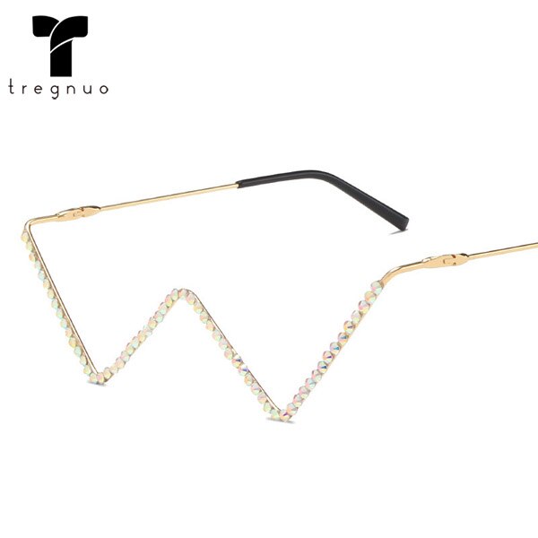 tregnuo 2022 Triangle Glasses Women Cat Eye Glasses Frame Handmade Rhinestones Personalized Metal Glasses Frame