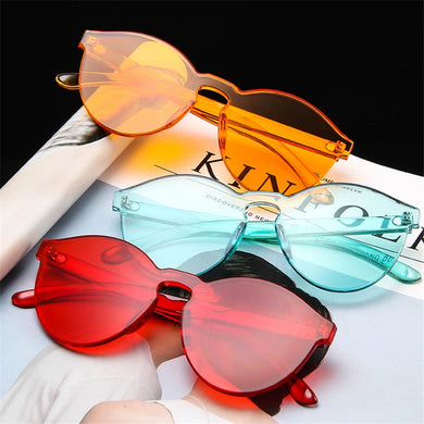 unique rimless sunglasses women 2023 trending products  red yellow violet purple orange frameless oculos feminino