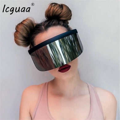 unscreen Anti-peeping Oversized Sunglasses 2023 Mirrored Mask Shape Shield Style Men Women Windproof One Large Lens Sun Glasses