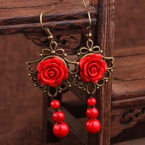 vintage dangle earrings Lapis flowers , New Original handmade nature stones vintage earrings ,New Ethnic jewelry ethnic earrings