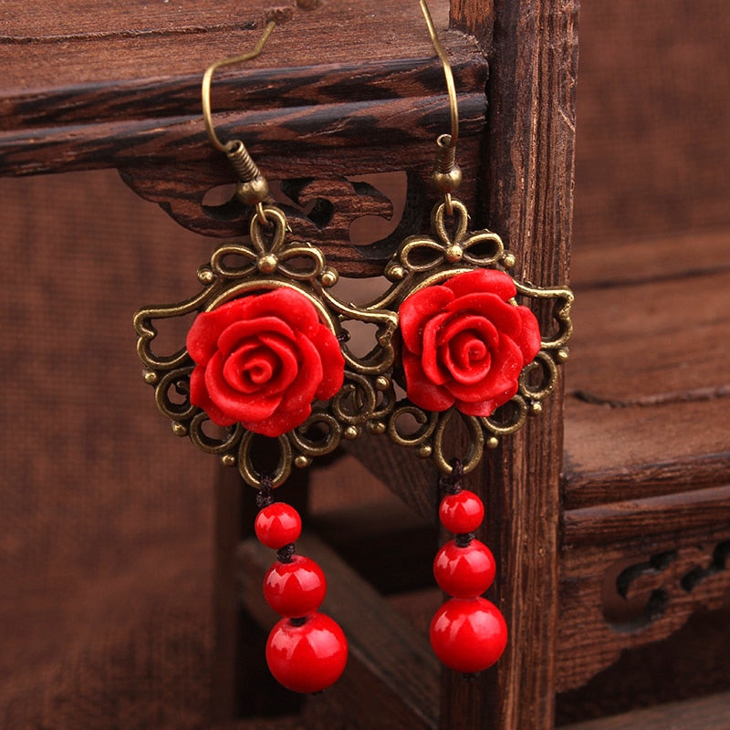 vintage dangle earrings Lapis flowers , New Original handmade nature stones vintage earrings ,New Ethnic jewelry ethnic earrings