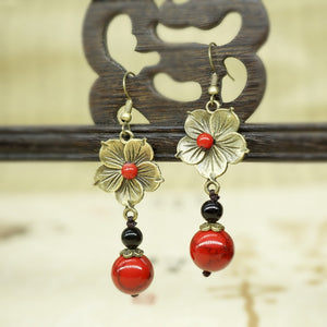 vintage ethnic flowers jewelry dangle earrings,fashion black stones vintage earrings,new nature stones ethnic earrings