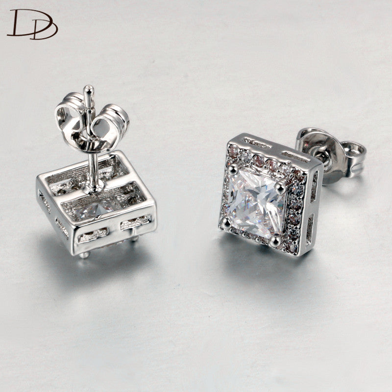 vintage square crystal fashion jewelry white 585 gold color stud earrings for women Austrian crystal brinco party gifts DDe042