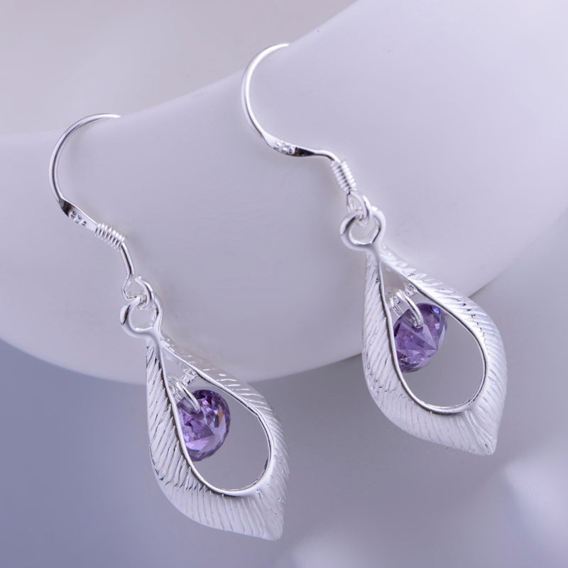 waterdrop purple stone silver plated earrings 925 jewelry for women silver earrings LQ-E207 TLJGHGHB
