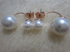 wholesale 18KGP Women's Fashion Simple Double hand Made Shell Pearl Piercing Earring