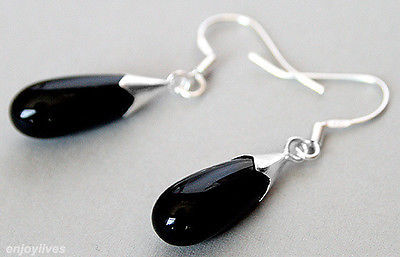 wholesale good Black stone Onyx Drop Dangle 925 Sterling Silver Hook Earrings 6.09 for women jewelry silver-jewelry