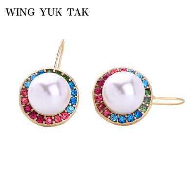 2018 Elegant Colour Crystal Fashion Simulated Pearl Stud Earrings For Women Charm Brand Jewelry Wholesale