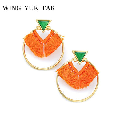Bohemia Orange Round Tassel Earrings Fashion Simple Design Women's Golden Earrings