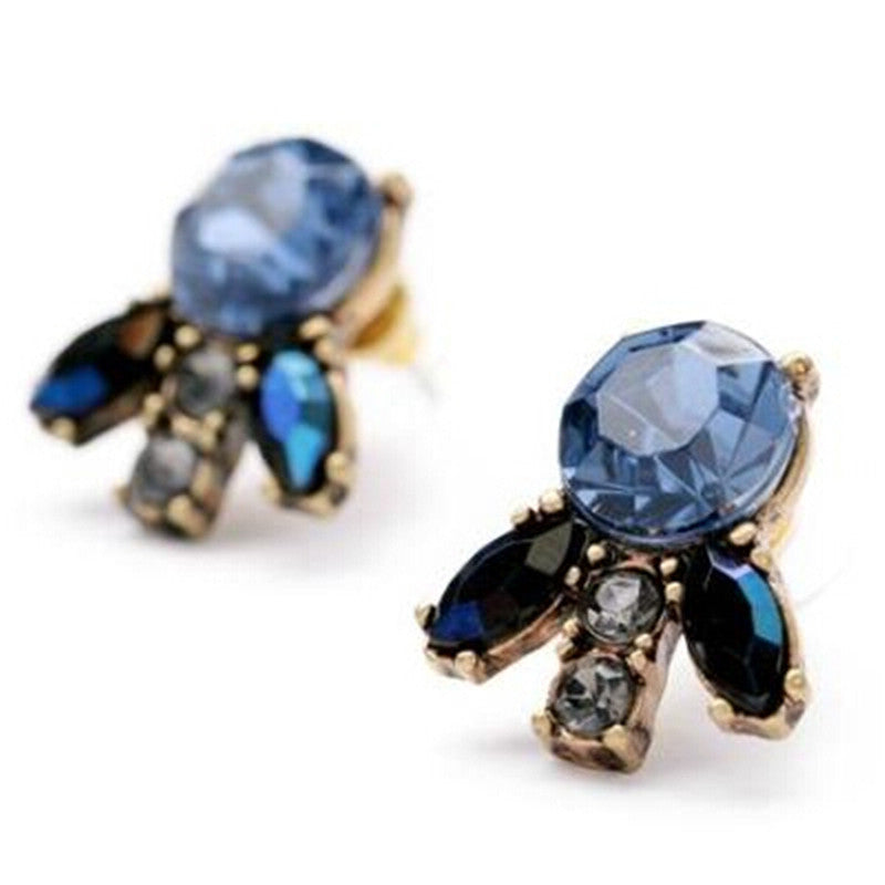 Brand 2017 New Fashion Earrings Big Blue Crystal Flower Vintage Stud Earrings For Women Charm Jewelry